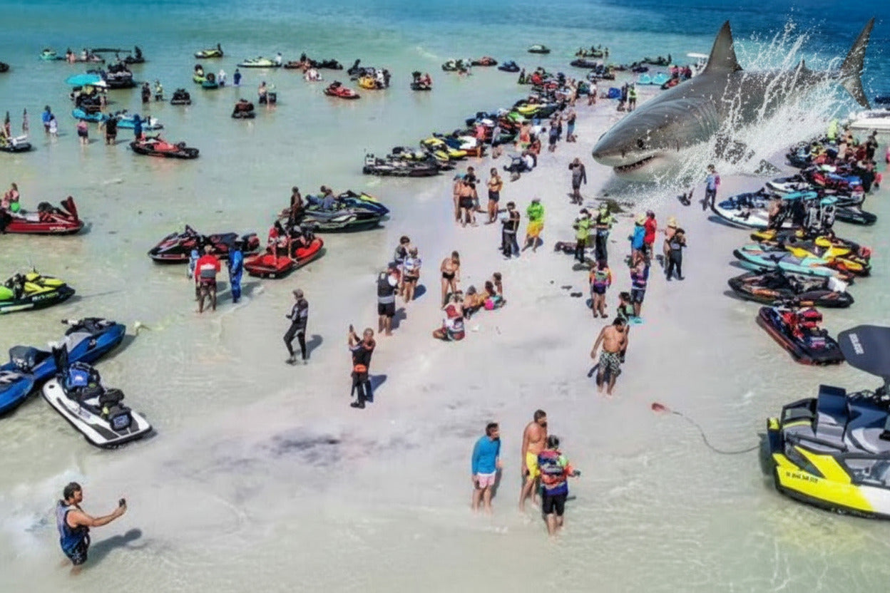 Jet Ski Beach Parking with Shark.